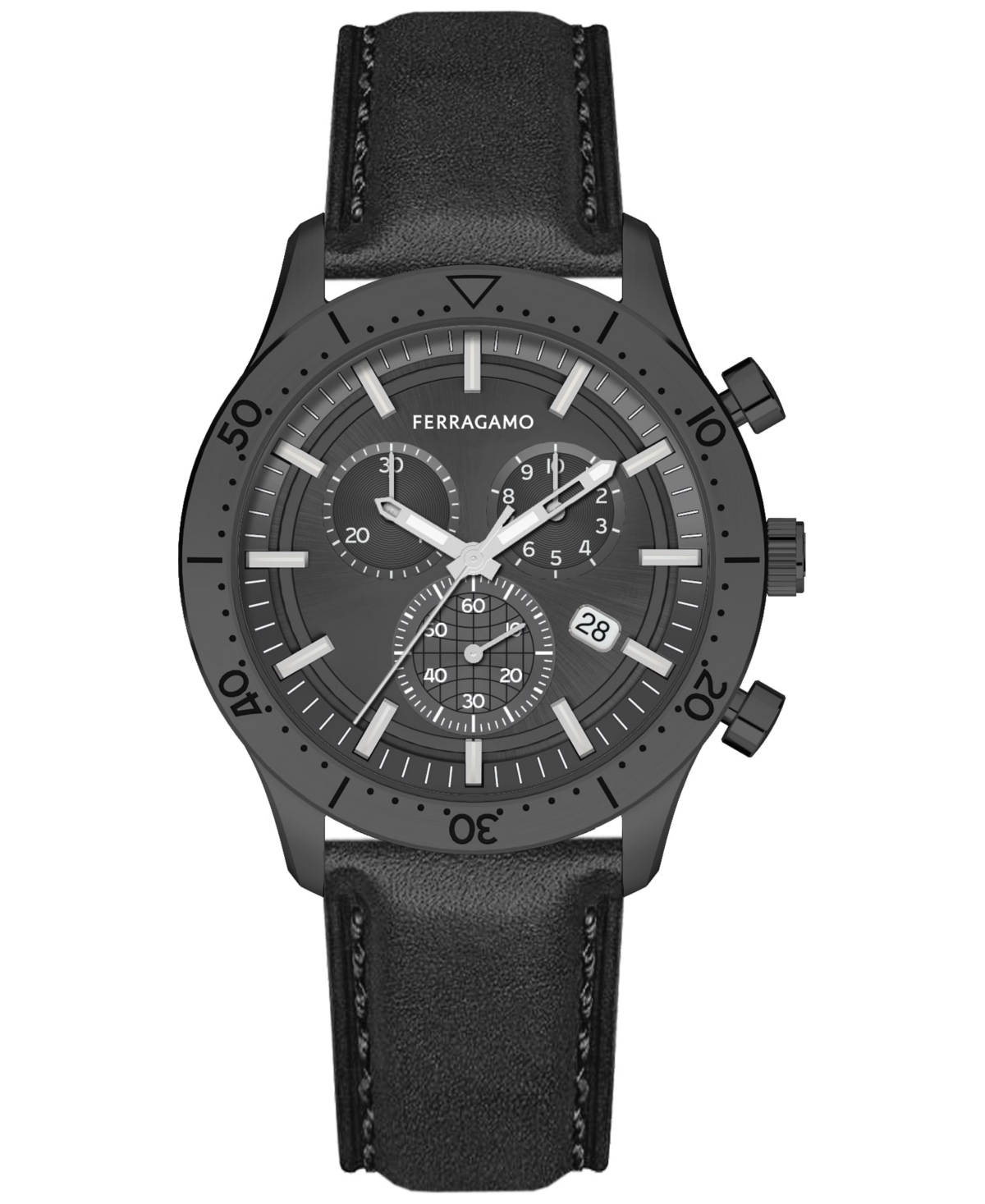 Ferragamo Salvatore  Men's Master Swiss Chronograph Leather Strap Watch 43mm In Ip Black