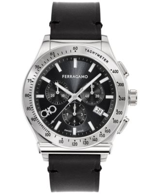 Ferragamo - Men's 1927 Swiss Chronograph Black Leather Strap Watch 42mm