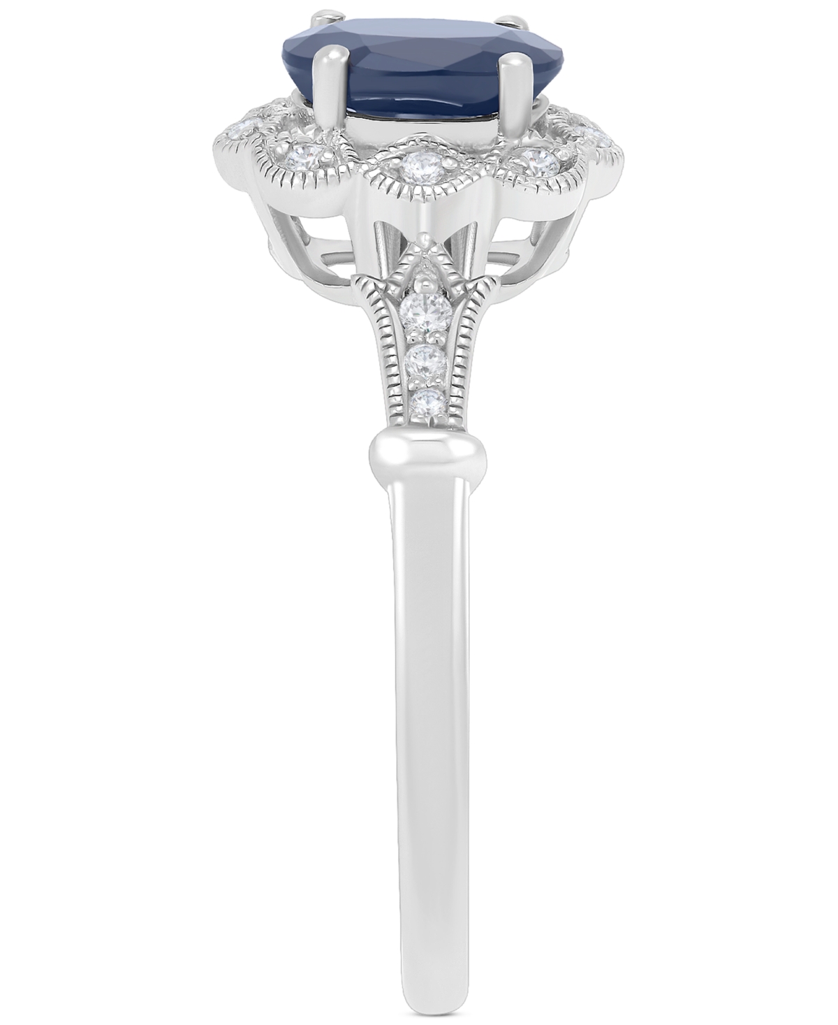 (1 ct. t.w.) & Diamond Accent Bead Frame Ring in 14k White Gold - Sapphire
