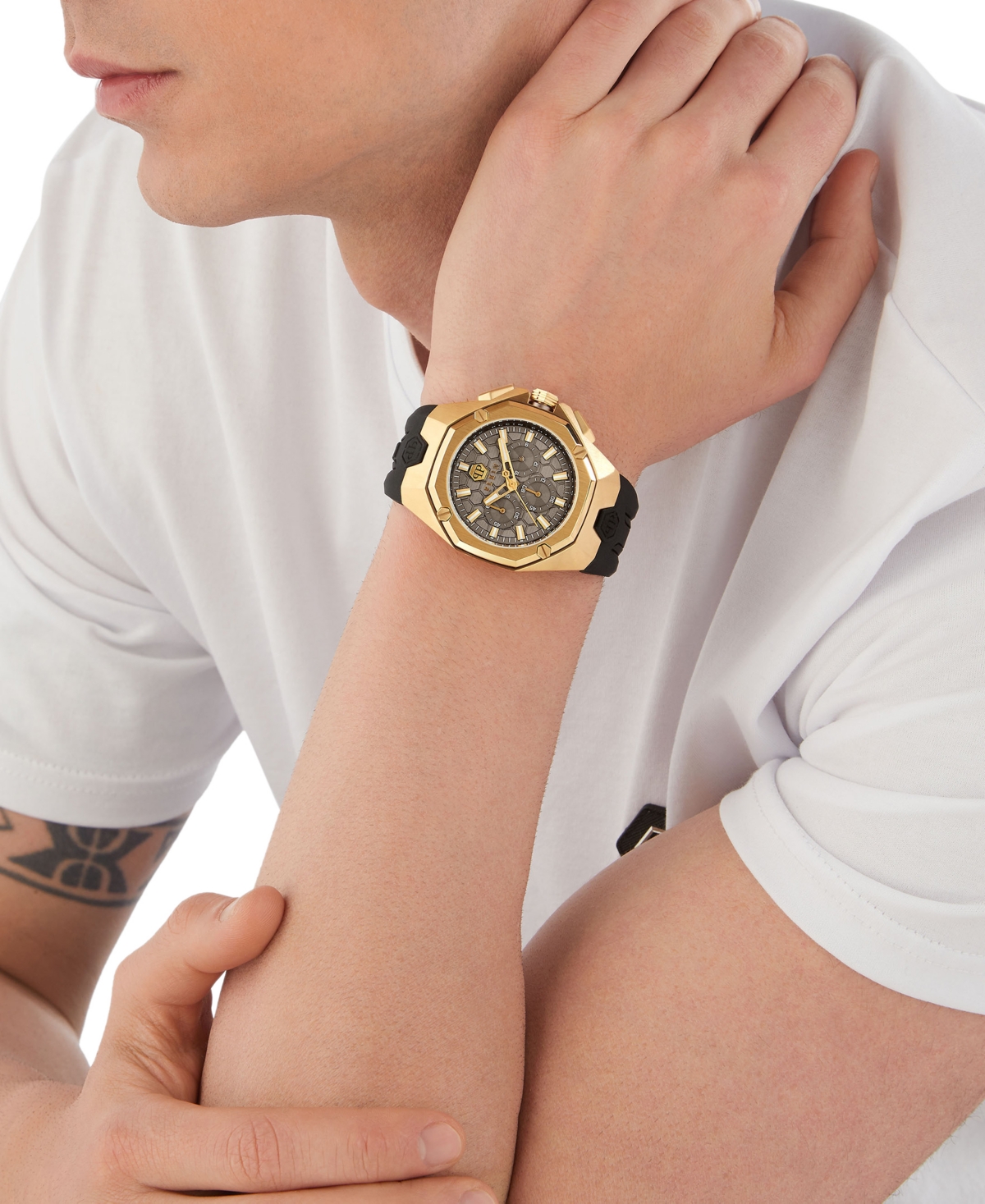 Philipp Plein Octagonal Chronograph Timepiece With Ip Yellow Gold Case In Ip Yellow Gold