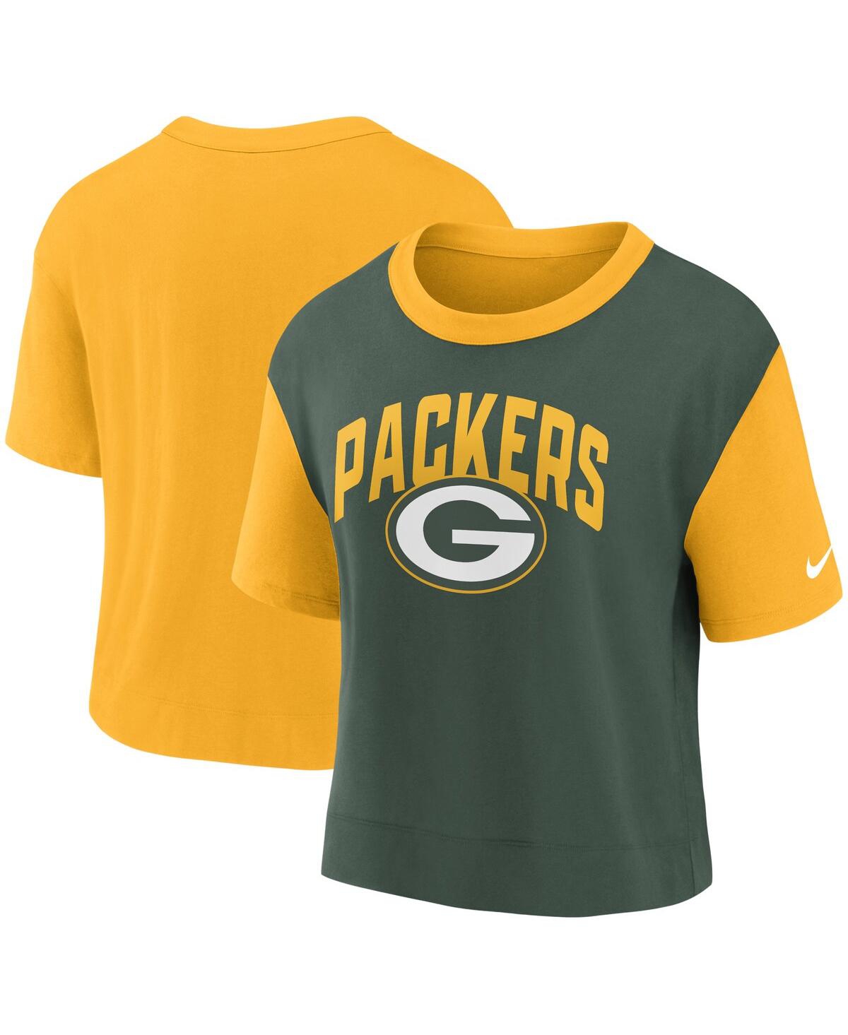 Nike Women's  Gold, Green Green Bay Packers High Hip Fashion T-shirt In Gold,green