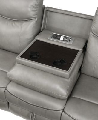 White Label Calico 89" Double Reclining Sofa with Center Drop-Down Cup Holders, Power Outlets, Hidden Drawer and USB Ports