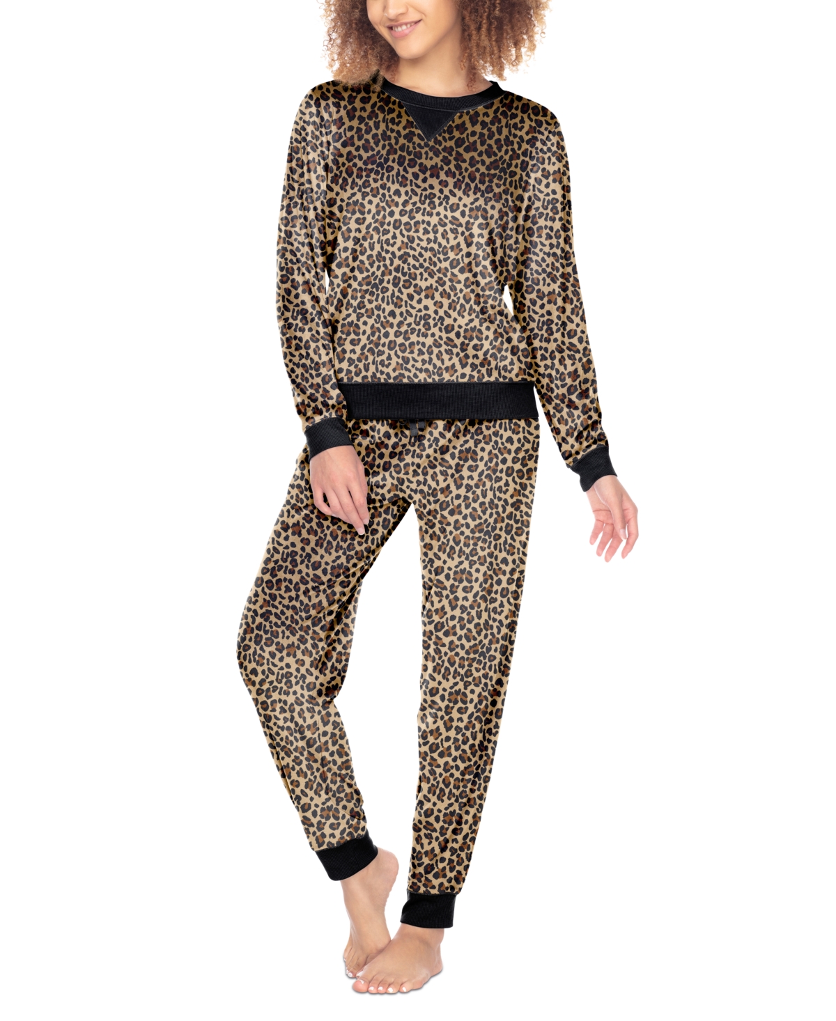 Honeydew Dream Queen Fleece Loungewear Set In Natural Leopard