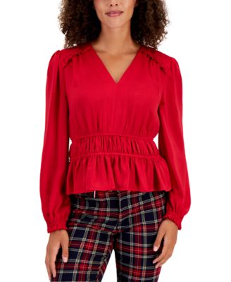 Tommy Hilfiger - Women's V-Neck Smocked Peplum Top