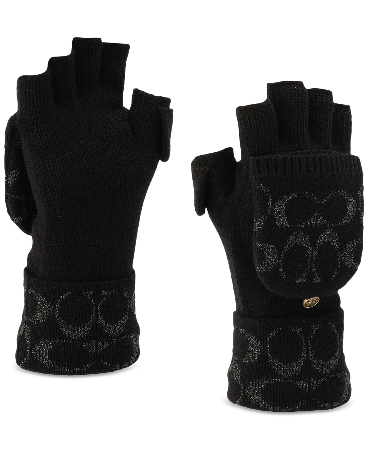 Coach Women's Metallic Pop Top Logo Gloves