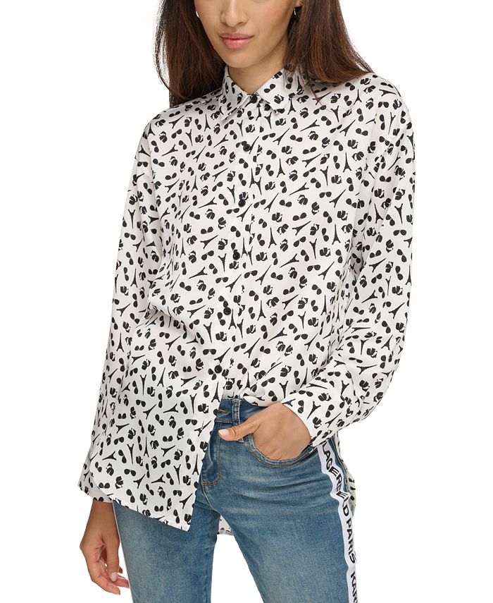 KARL LAGERFELD PARIS Women's Motif Button-Down Shirt - Macy's