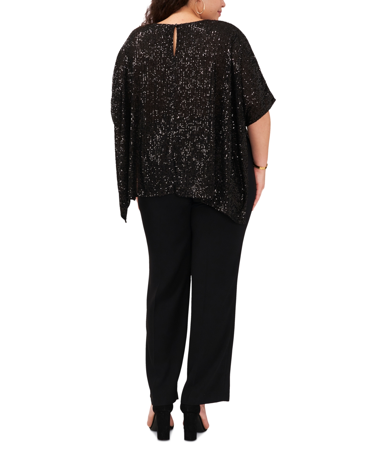 Msk Plus Size Sequined Boat-Neck High-Low Poncho Top