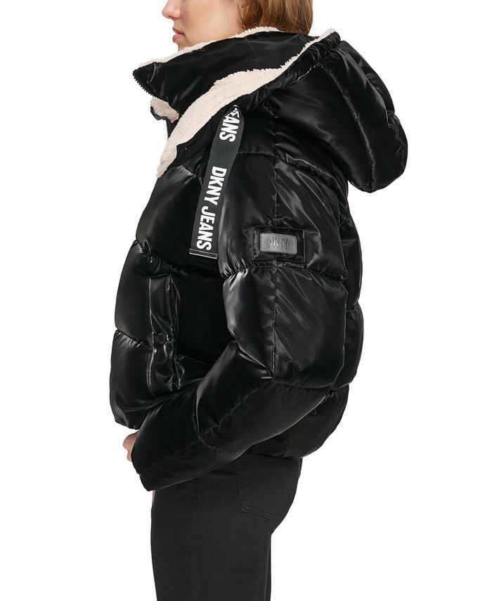 DKNY Women's Logo Print Hooded Jacket Black Size X-Large