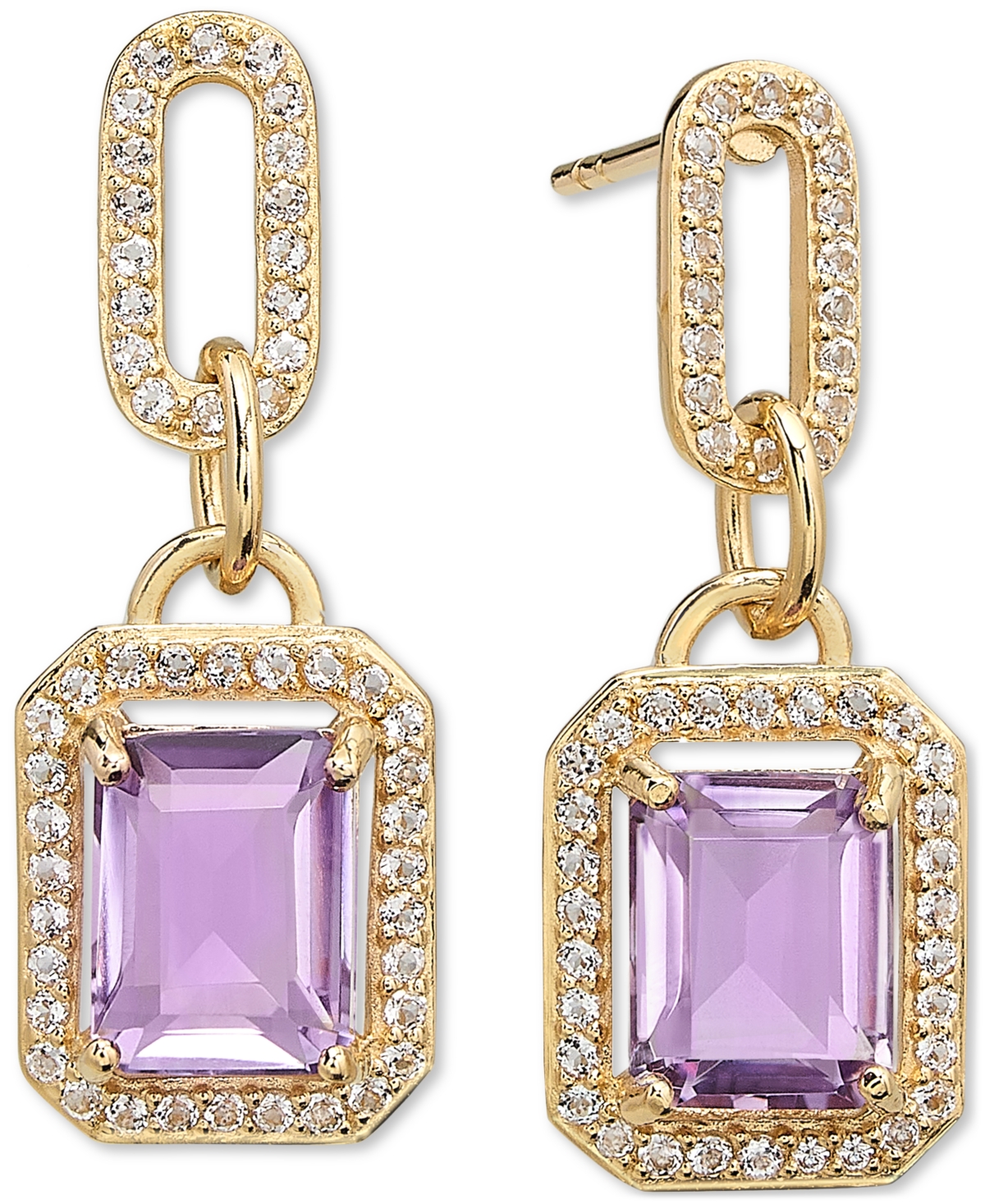 Macy's Amethyst (4-3/8 Ct. T.w.) & White Topaz (1-1/6 Ct. T.w.) Drop Earrings In 14k Gold-plated Sterling S