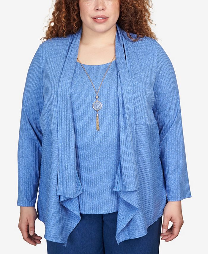 Alfred Dunner Plus Size Chelsea Market Melange Ribbed Two in One Top ...