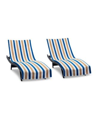 Cabo Cabana Chaise Lounge Chair Covers (2 Pack), Striped Color Options, Soft Cotton, 30x85 in. with 8" Fitted Pocked for Beach Chair