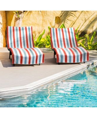 Cabo Cabana Chaise Lounge Chair Covers (2 Pack), Striped Color Options, Soft Cotton, 30x85 in. with 8" Fitted Pocked for Beach Chair