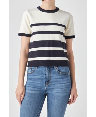 Stripe Short Sleeve Knit Top