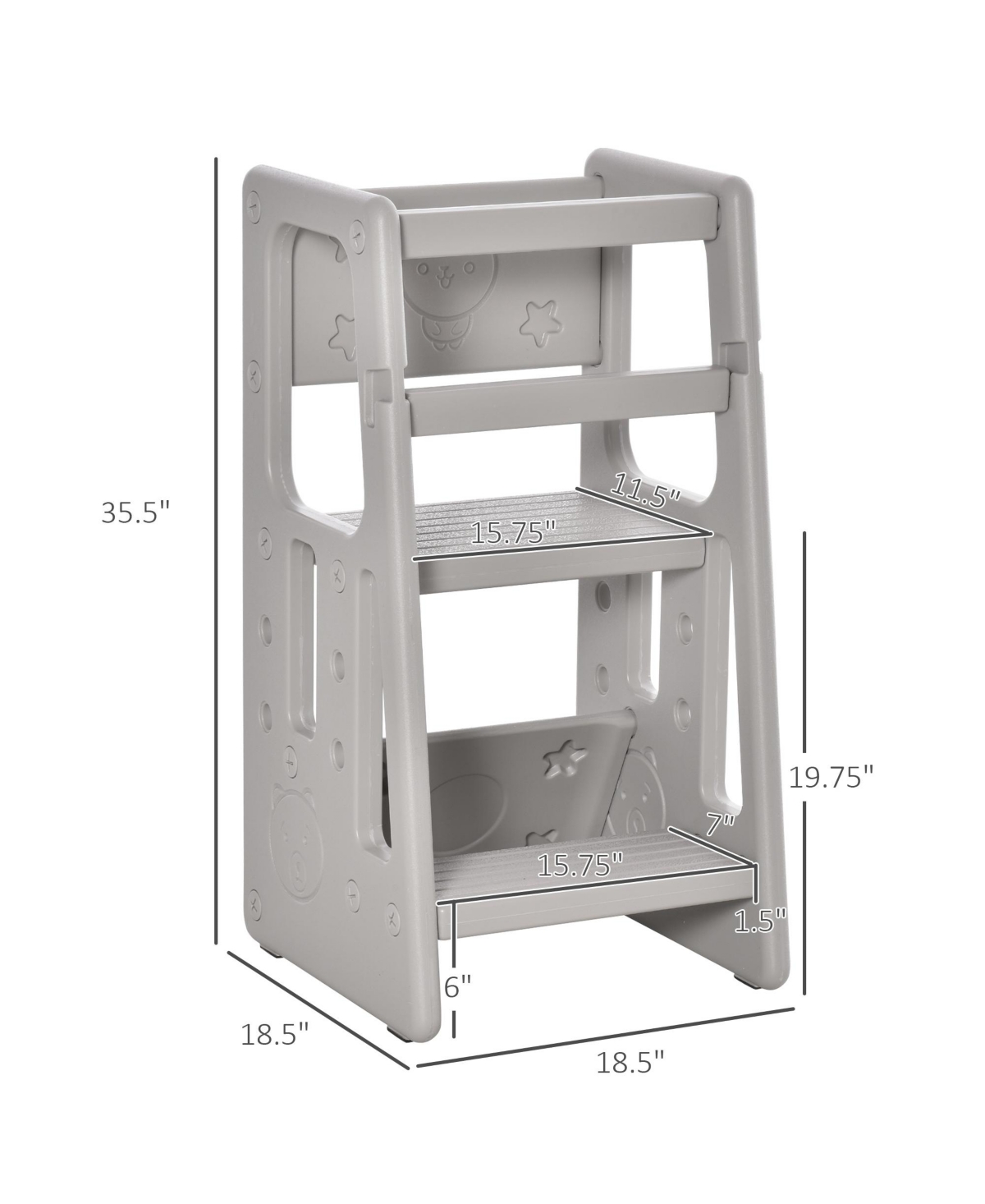 Qaba Toddler Tower with Adjustable Height, Toddler Kitchen Stool Helper with Anti-slip Mat, Step Stool for Kitchen, Bathroom