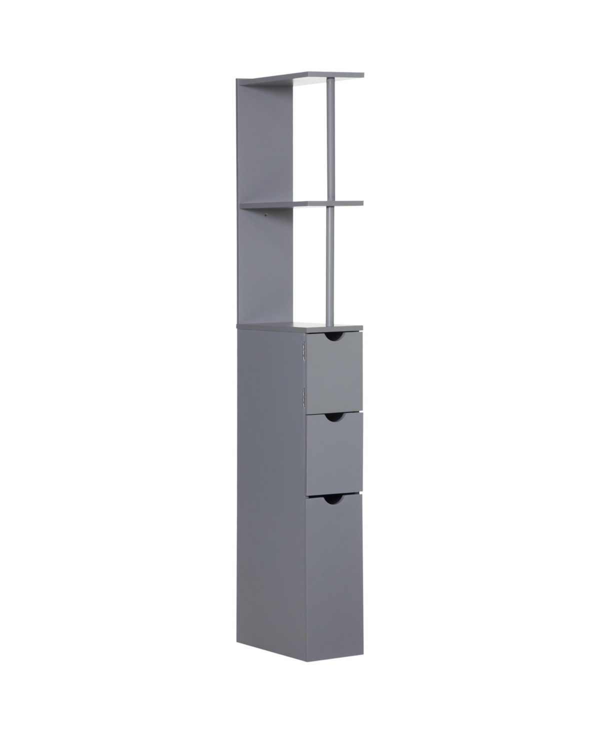 53.75" Tall Bathroom Storage Cabinet, Freestanding Linen Tower with 2-Tier Shelf and Drawers, Narrow Side Floor Organizer, Grey - Open Grey