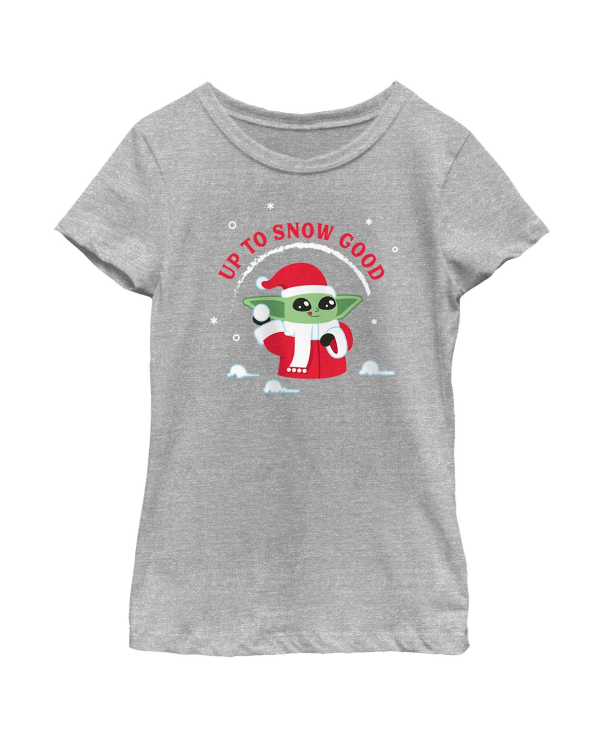 Disney Lucasfilm Girl's Star Wars: The Mandalorian Christmas Grogu Up To Snow Good Child T-shirt In Athletic Heather