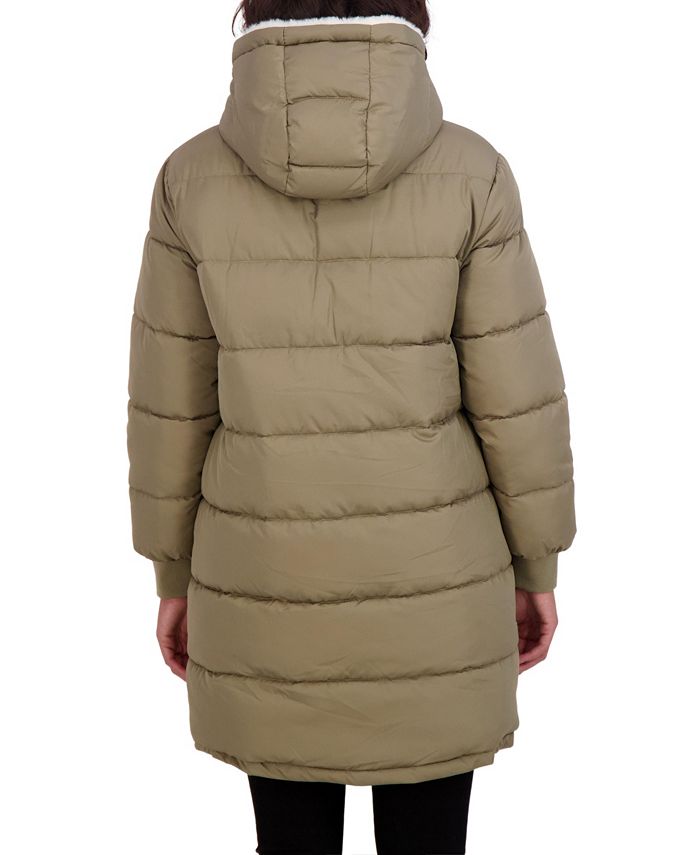 Sebby Collection Women's Long Faux Fur Lined Puffer Jacket with Hood