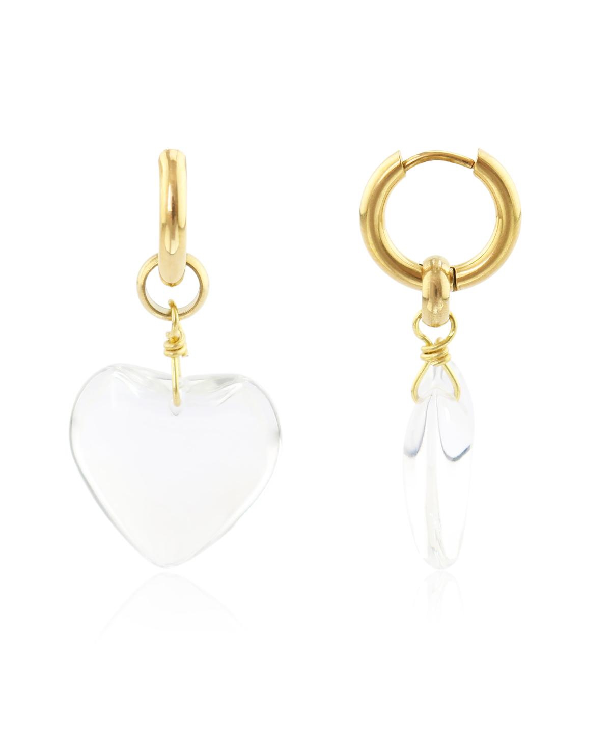Glass Heart Earrings - Open White