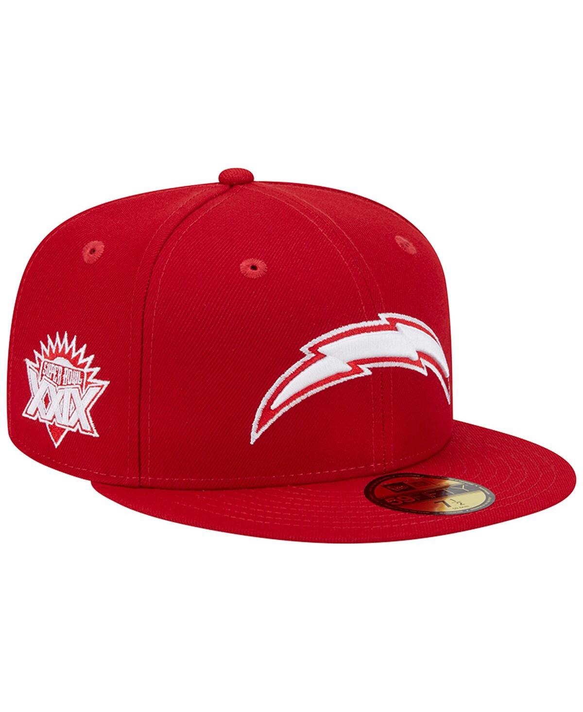 Shop New Era Men's  Scarlet Los Angeles Chargers Super Bowl Xxix Main Patch 59fifty Fitted Hat