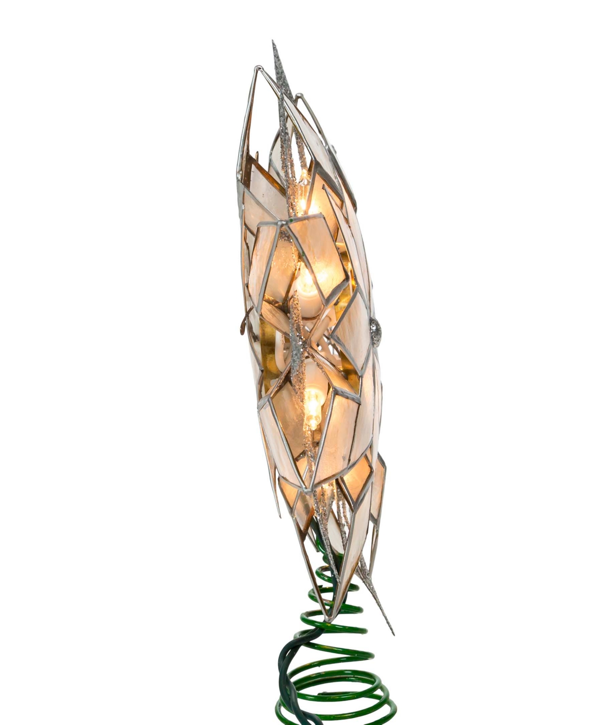 Kurt Adler 10-light 8-point Glitter Capiz Star Tree Topper In Silver