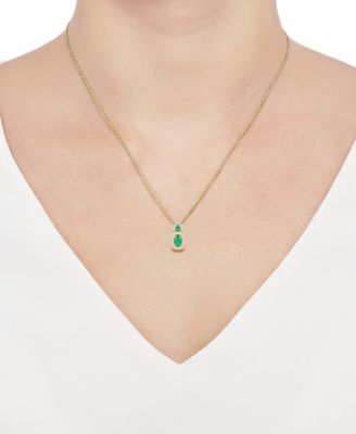Emerald (1/2 ct. t.w.) & Diamond (1/6 ct. t.w.) Halo 18" Pendant Necklace in 14k Gold