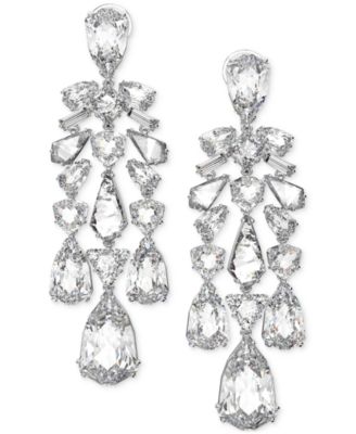 Swarovski - Silver-Tone Crystal Multi-Cut Clip-On Drop Earrings