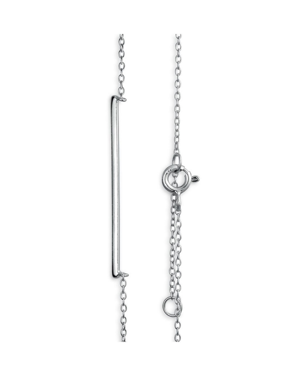 Bling Jewelry Thin Minimalist Sideways Horizontal Round Station Bar Pendant Necklace For Women For Sterling Silver