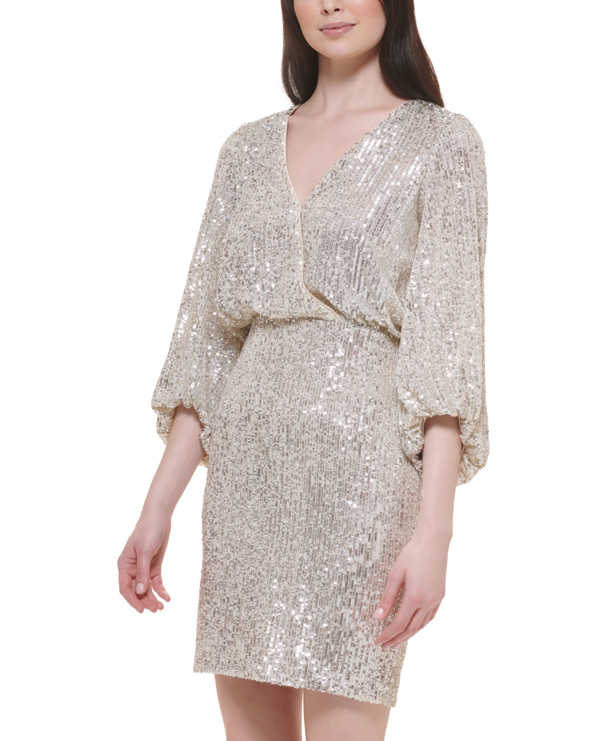 Eliza J Petite Sequined Surplice V-Neck Blouson Dress