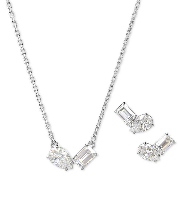 Swarovski RhodiumPlated Mixed Crystal Pendant Necklace & Stud Earrings