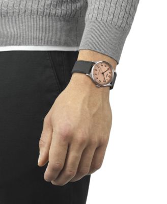 Unisex Swiss Automatic Heritage 1938 Gray Leather Strap Watch 39mm