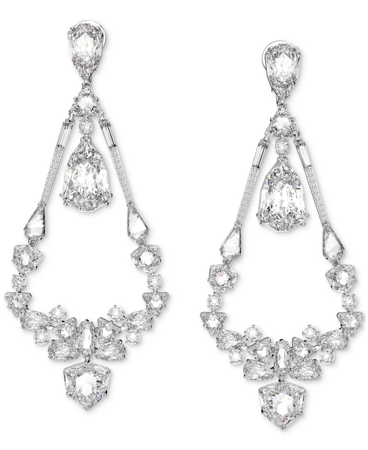 Swarovski Rhodium-plated Mixed Crystal Clip-on Chandelier Earrings In Silver