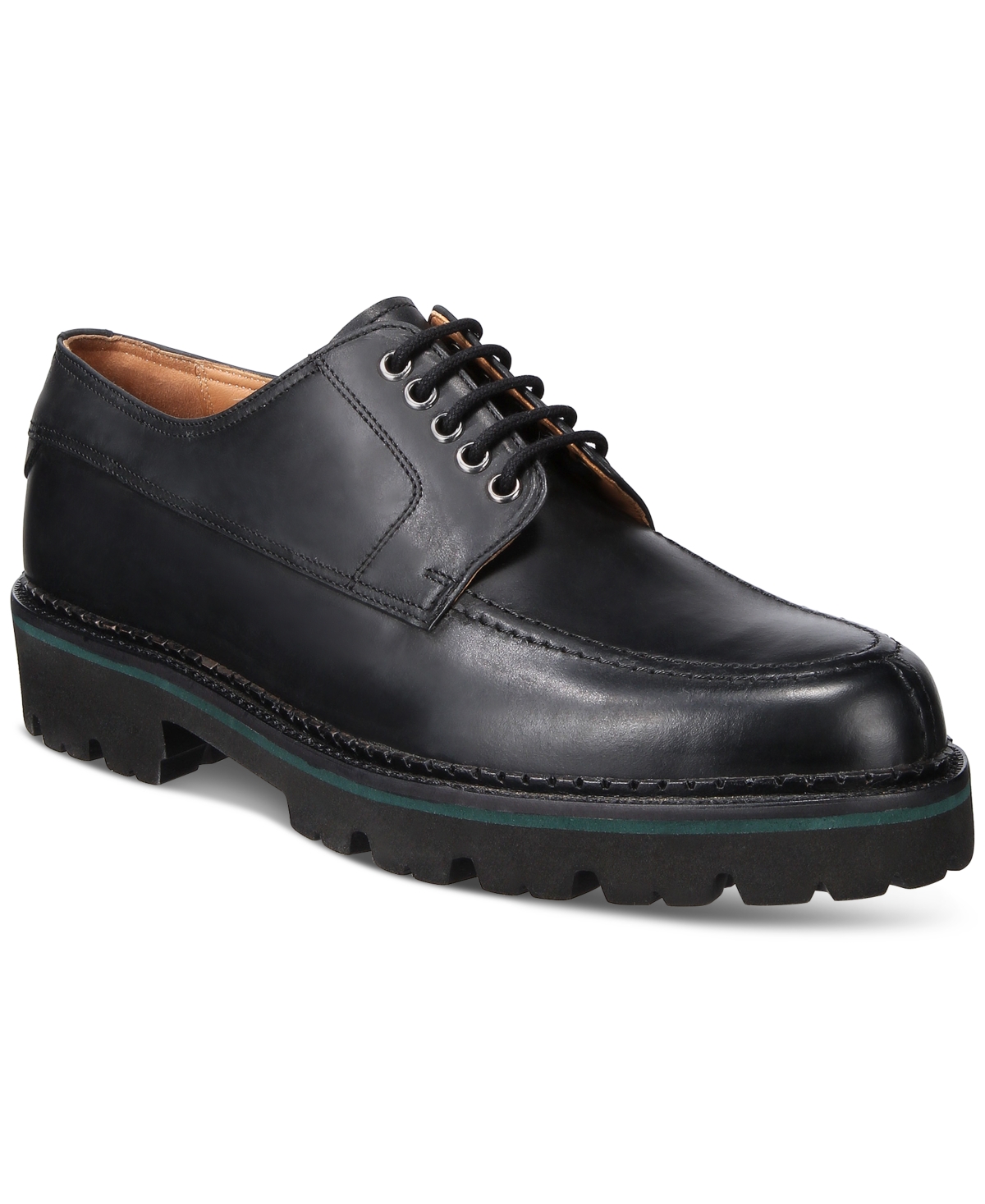 Men's Waxy Leather Lug Sole Derby Shoes - Black