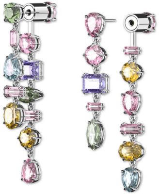 Silver-Tone Crystal Mixed Cut Front & Back Asymmetrical Drop Earrings