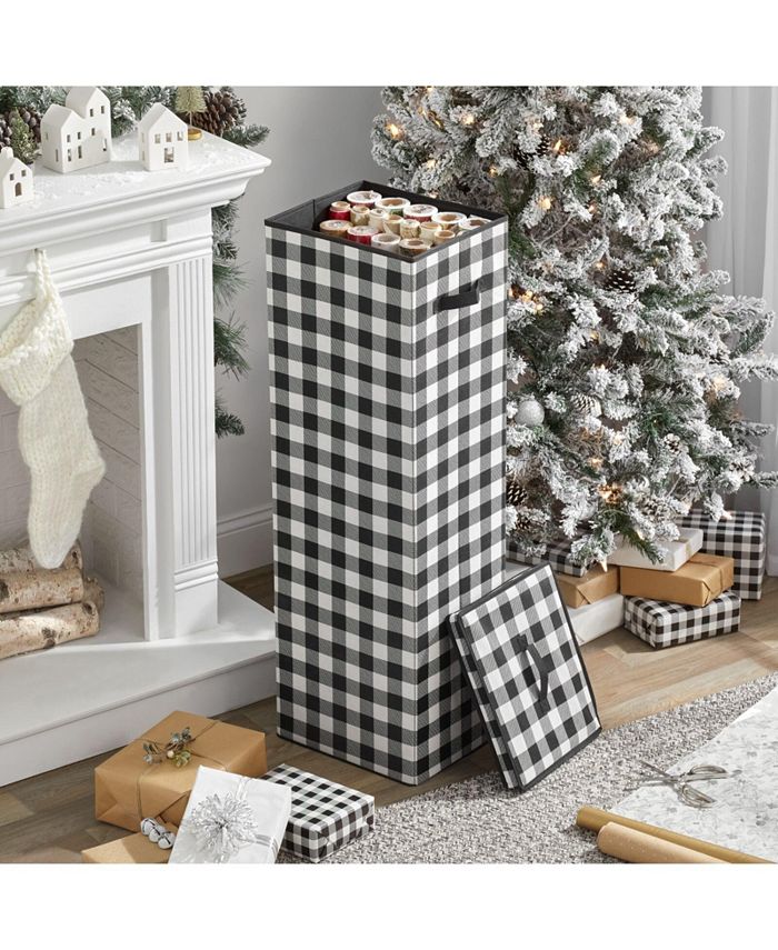 mDesign Tall GiftWrapping Paper Storage Box w/ Handles, Lid, Plaid