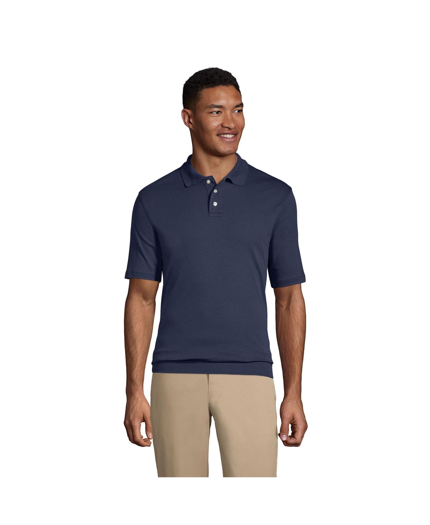 Мужское поло Lands' End Short Sleeve Banded Bottom Polo Shirt, цвет: Тёмно-синий — фото 1