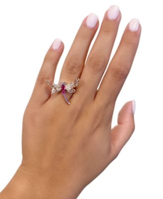 Multi-Gemstone (3/8 ct. t.w.) & Diamond (1/6 ct. t.w.) Dragonfly Ring in 14k Rose Gold