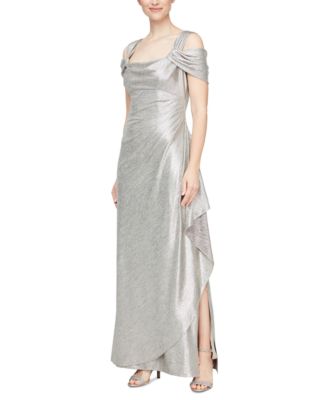 Alex Evenings - Women's Metallic-Knit Cowl Neck Draped Gown