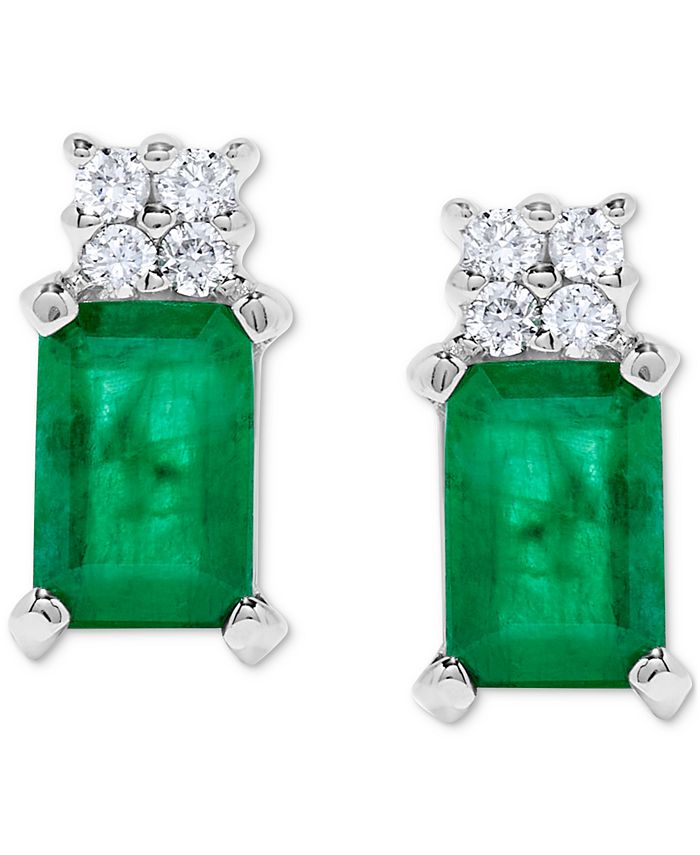 Macy's Emerald (11/5 ct. t.w.) & Diamond Earrings in 14k White Gold