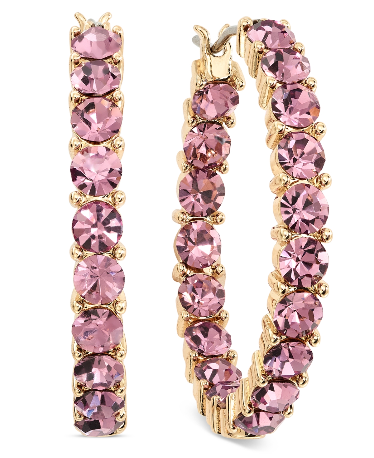 On 34th Crystal Station Medium Hoop Earrings, 1.1", Created For Macy's In Light Pink