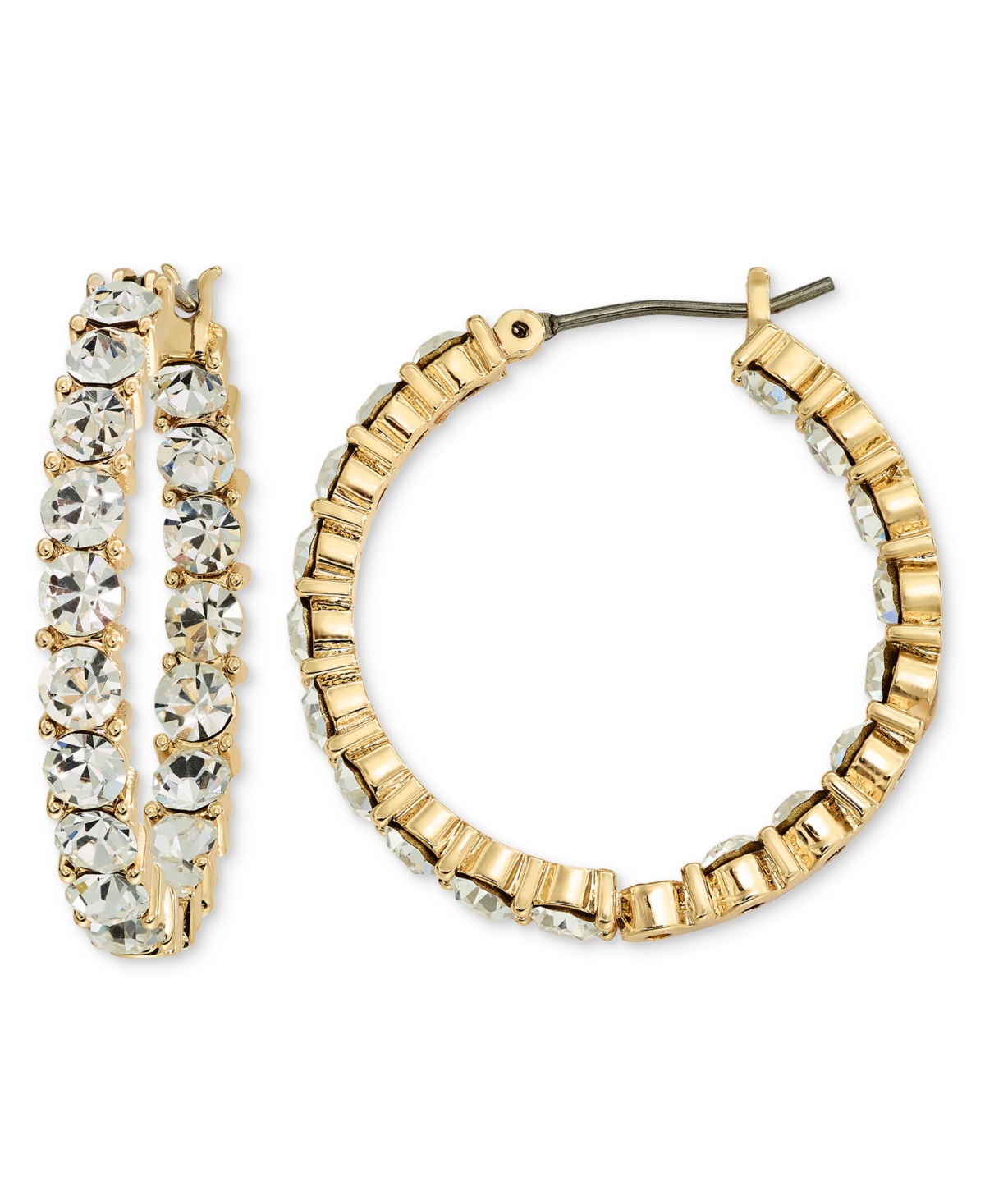 On 34th Crystal Station Medium Hoop Earrings, 1.1", Created For Macy's In Gold