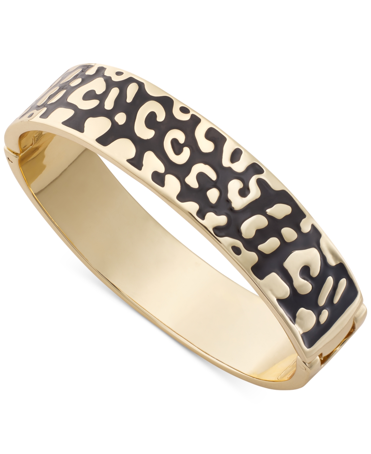 On 34th Gold-tone Leopard Enamel Bangle Bracelet, Created For Macy's In Black