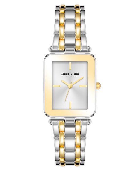 Женские часы Anne Klein Three Hand Quartz Two-tone Alloy Rectangular Bracelet Watch, 22mm
