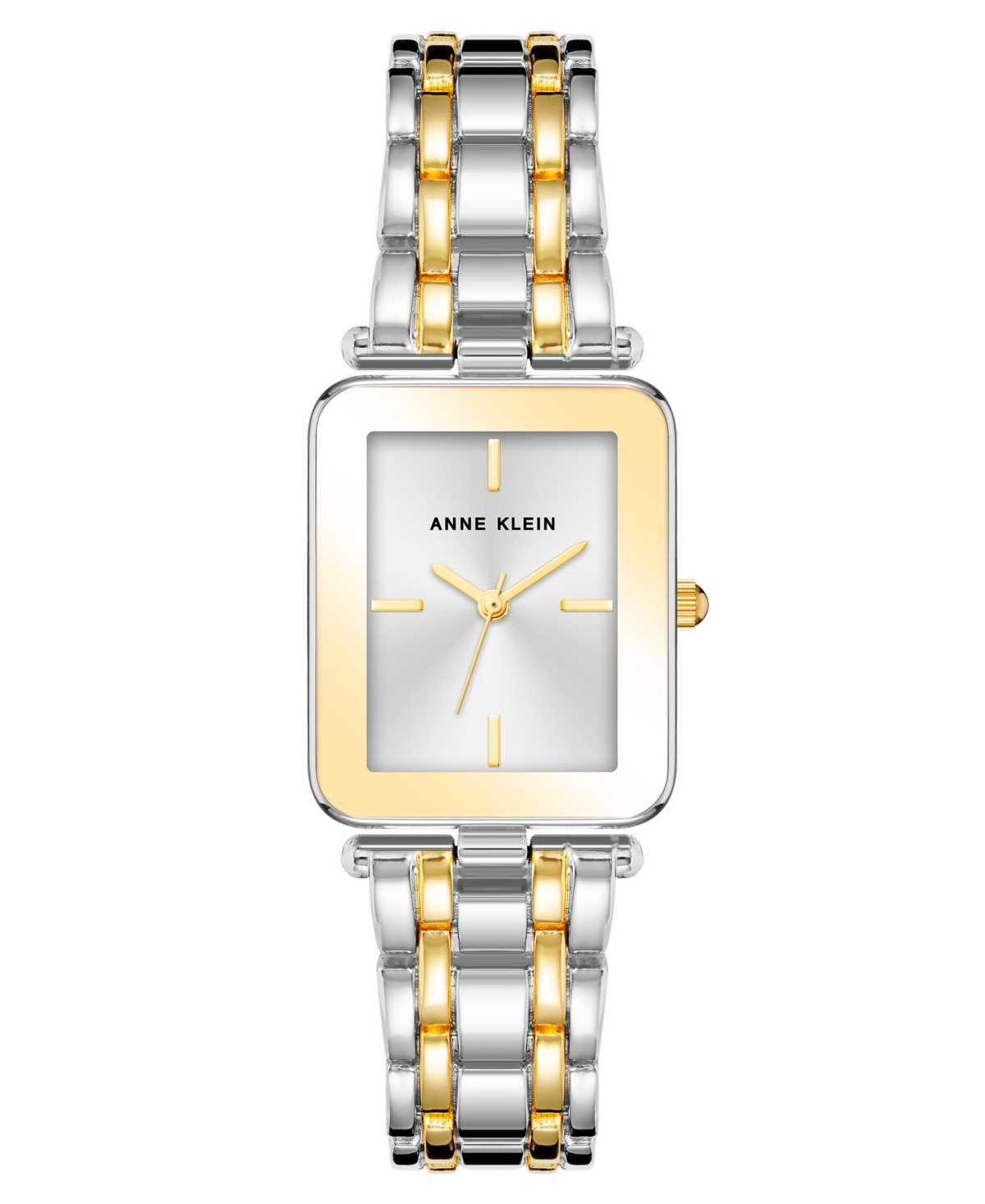 Anne Klein Women's Three Hand Quartz Two-tone Alloy Rectangular Bracelet Watch, 22mm In Silver-tone-gold-tone