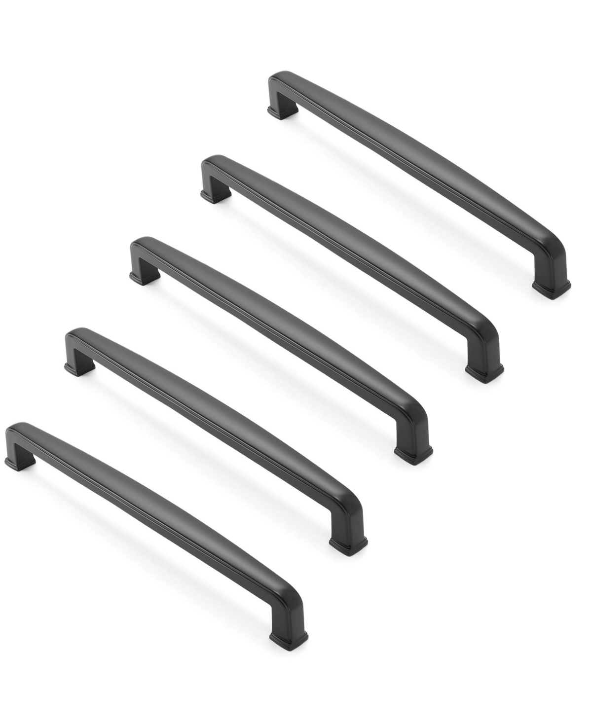 Solid Matte Black Bar Cabinet Handles 7.5&#x22; Hole Centers 5 Pk - Black