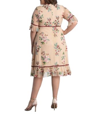Plus Size Wildflower Embroidered Floral Mesh Dress