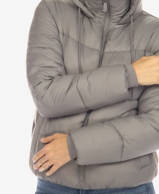 Women's Full Front Zip Hooded Bomber Puffer Jacket
