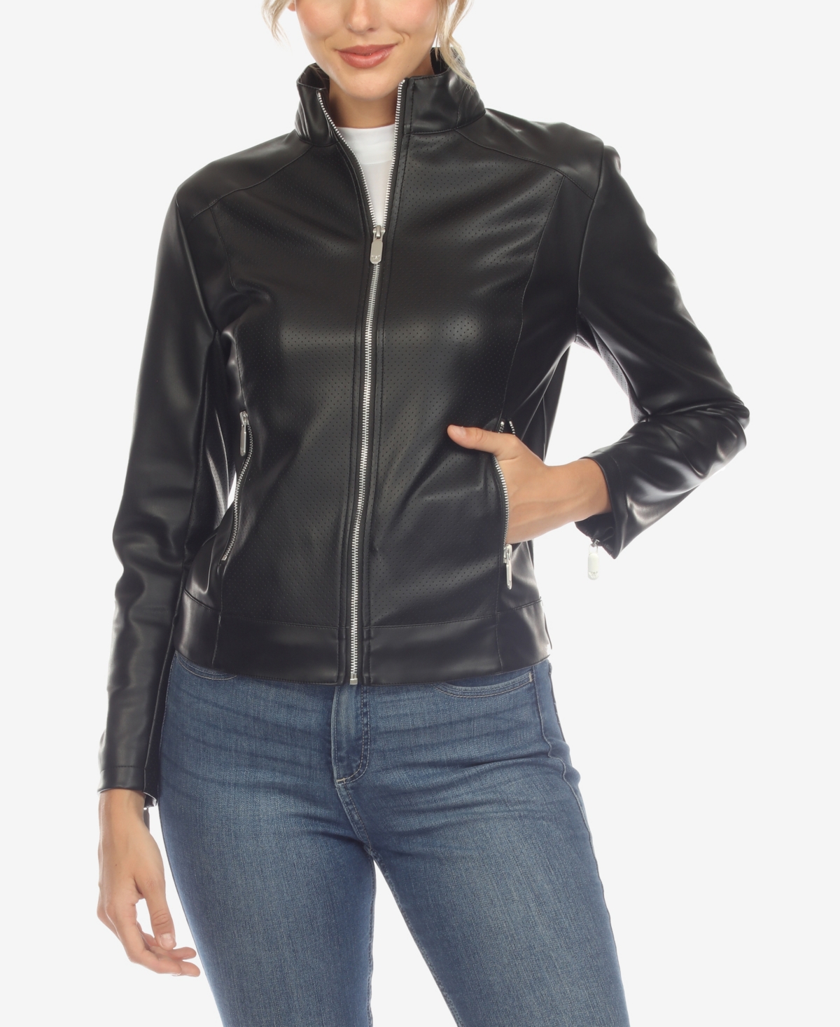 Shop White Mark Women's Classic Biker Faux Leather Jacket In Black