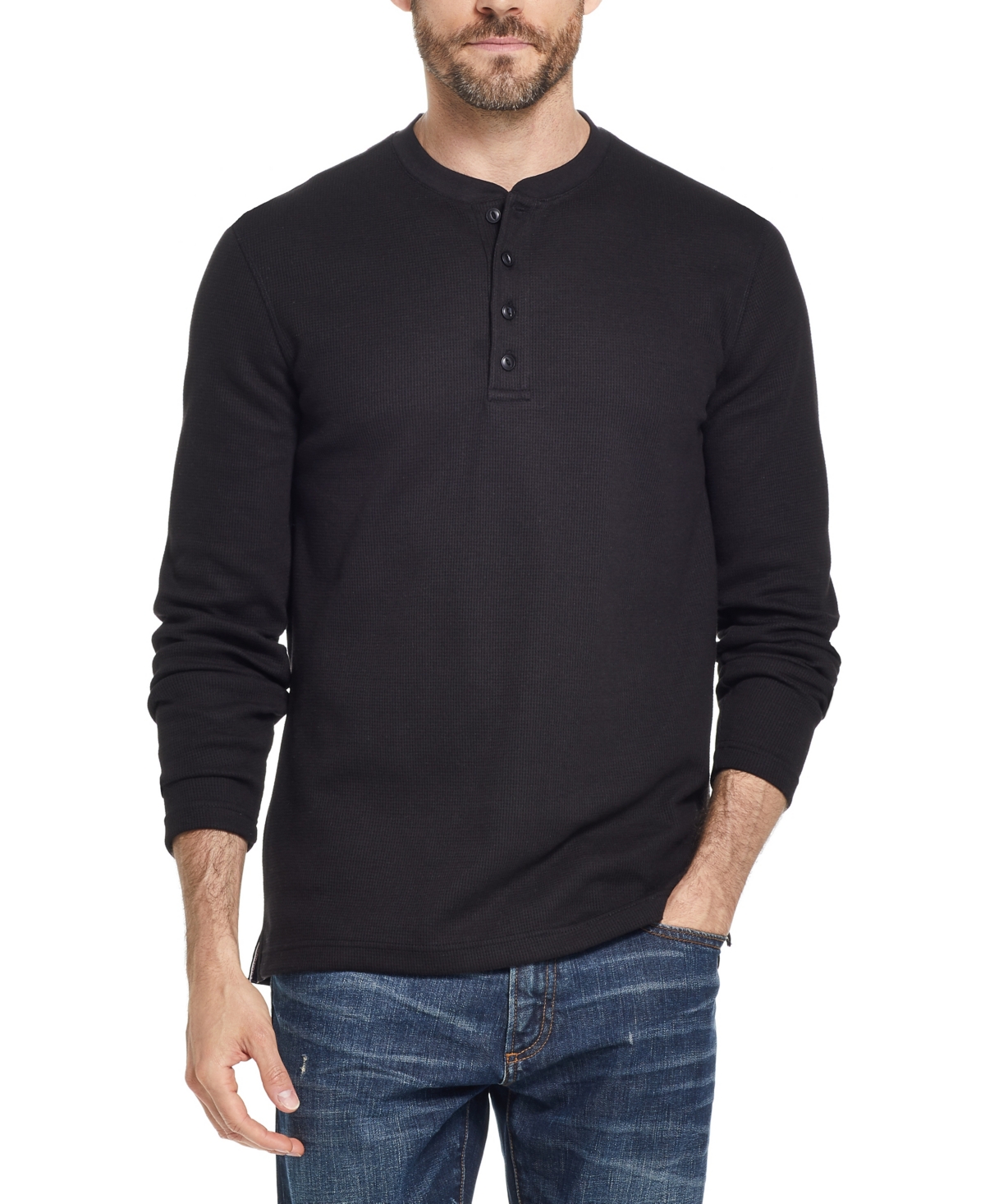 Weatherproof Vintage Men's Long Sleeved Waffle Henley T-shirt In Black
