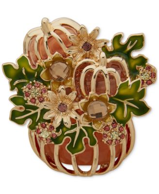 Anne Klein - Women's Boxed Gold-Tone Crystal Fall Pumpkin Pin