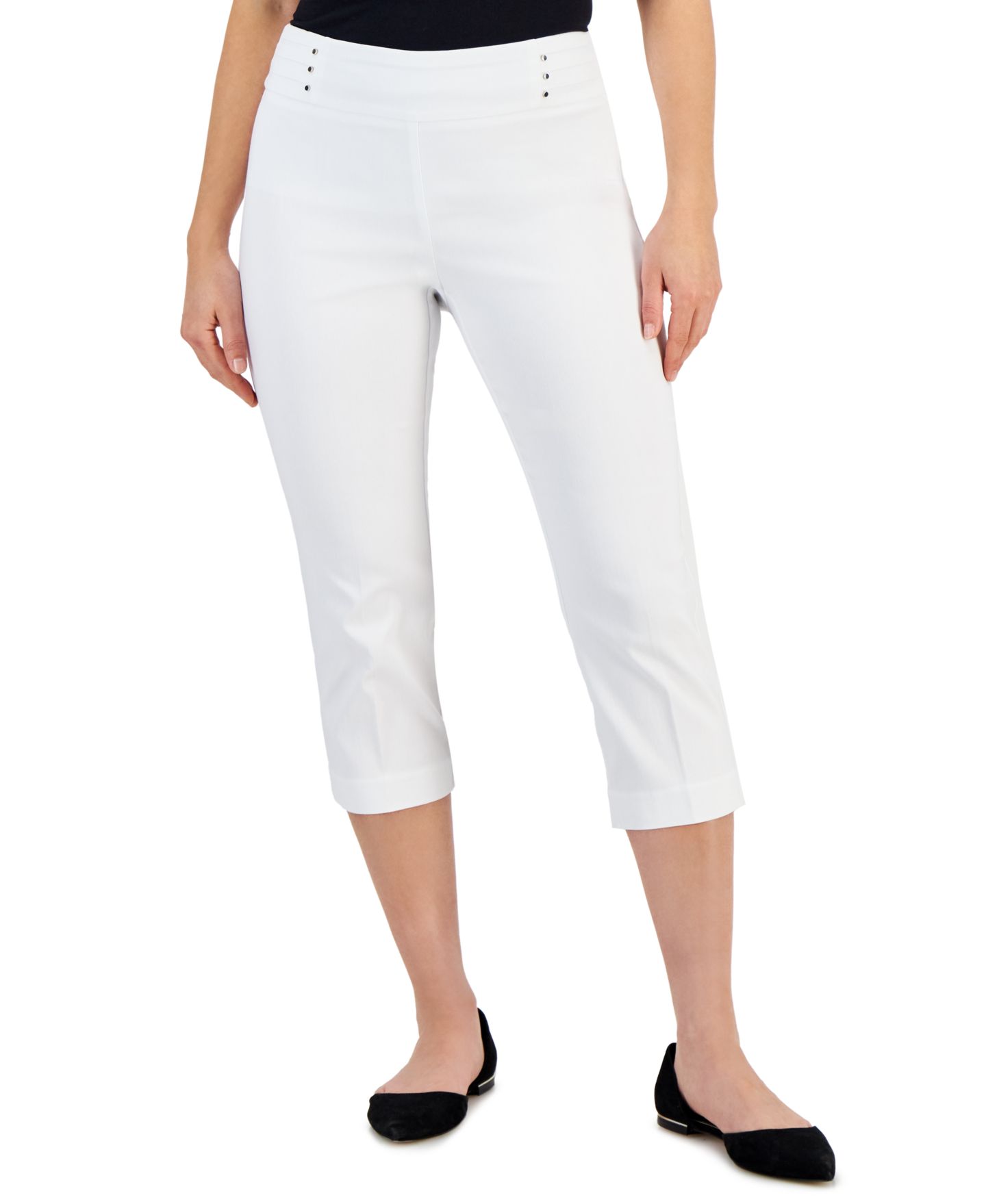 Женские брюки JM Collection Petite Rivet-Detail Capri, цвет: Яркий белый — фото 1